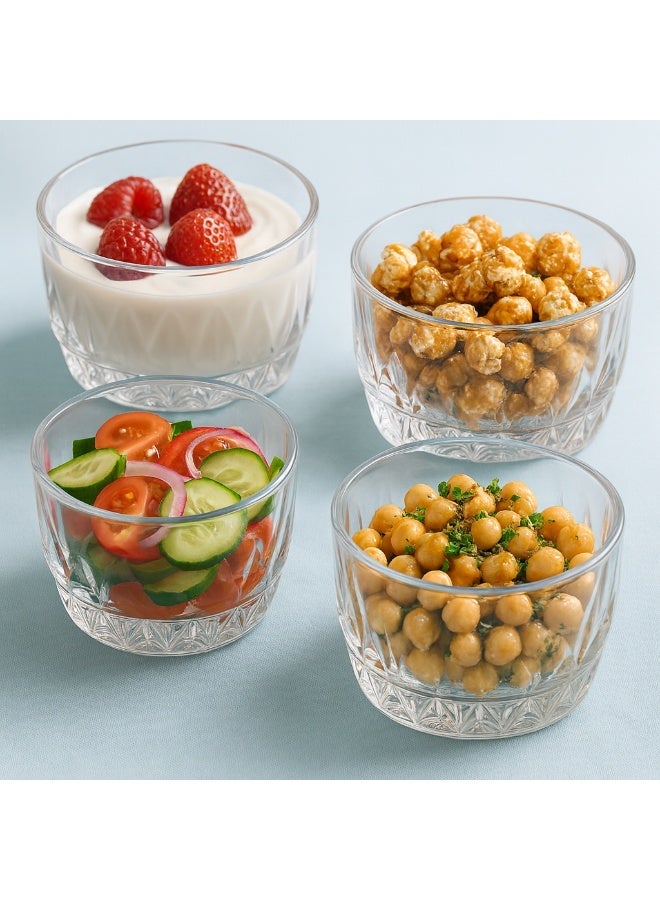 WAW Crystal Glass Bowl Set of 4 – Transparent Embossed Design, Multi-Purpose Dessert, Salad & Snack Serving Bowls - Image 3